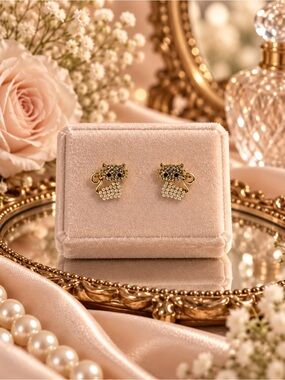 The Eleanor Collection Pearl Crystal Cat Stud Earrings